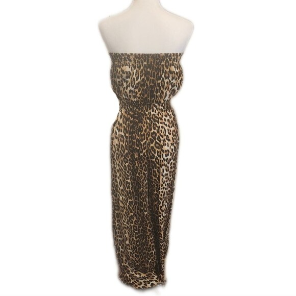 Forever 21 NWT rayon full length cheetah print strapless jumpsuit - S - Picture 2 of 7
